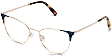Warby Parker ava N8ZXX8586 fırçalanmış lacivert ile parlatılmış altın gözlük