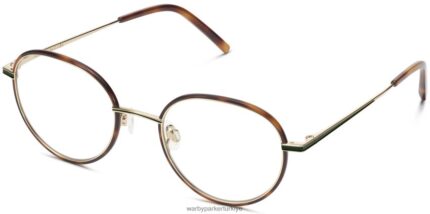 Warby Parker Henderson N8ZXX8467 cilalı altın ile meşe fıçı gözlük